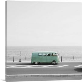 Blue Volkswagen Vintage Van Bus-1-Panel-12x12x1.5 Thick