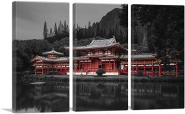 Chinese Temple In Forest Lake-3-Panels-90x60x1.5 Thick