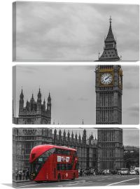 Doubledecker Red Bus In London England Big Ben-3-Panels-60x40x1.5 Thick
