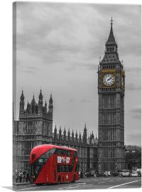 Doubledecker Red Bus In London England Big Ben-1-Panel-12x8x.75 Thick