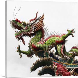Asian Chinese Festival Long Green Dragon-1-Panel-18x18x1.5 Thick