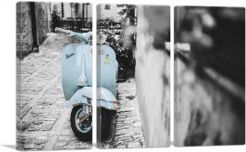 Baby Blue Vespa Scooter In Italy-3-Panels-60x40x1.5 Thick