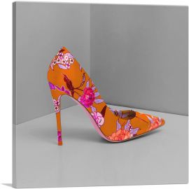 Orange Modern High Heels Shoe Stiletto Flower Pattern-1-Panel-26x26x.75 Thick