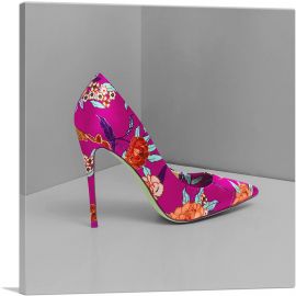 Pink Modern High Heels Shoe Stiletto Flower Pattern-1-Panel-18x18x1.5 Thick