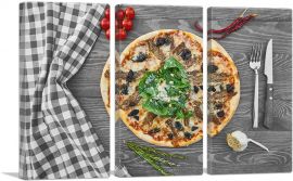 Pizza In Kitchen With Pepper, Onion And Tomatoes-3-Panels-60x40x1.5 Thick