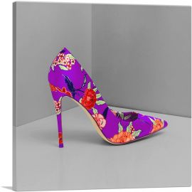 Purple Modern High Heels Shoe Stiletto Flower Pattern-1-Panel-18x18x1.5 Thick