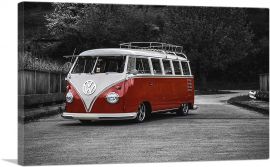 Red And White Volkswagen Vintage Van Bus-1-Panel-18x12x1.5 Thick
