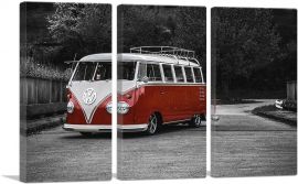 Red And White Volkswagen Vintage Van Bus-3-Panels-60x40x1.5 Thick