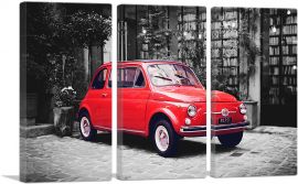 Red Fiat Vintage Car-3-Panels-90x60x1.5 Thick