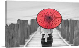 Red Japan Umbrella on Beach-1-Panel-40x26x1.5 Thick