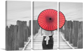 Red Japan Umbrella on Beach-3-Panels-60x40x1.5 Thick