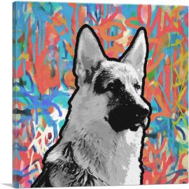 German Shepherd Dog Breed Colorful Graffiti-1-Panel-18x18x1.5 Thick