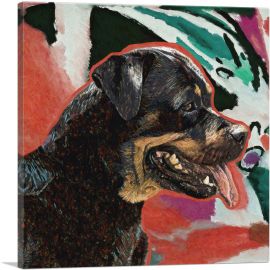 Rottweiler Dog Breed Red Green Black White-1-Panel-12x12x1.5 Thick