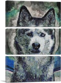 Siberian Husky Dog Breed Blue Green-3-Panels-90x60x1.5 Thick