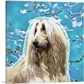 Afghan Hound Dog Breed Blue Flowers-1-Panel-18x18x1.5 Thick