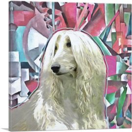 Afgan Hound Dog Breed Pink Green Abstract-1-Panel-18x18x1.5 Thick