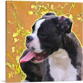 Boston Terrier Dog Breed Orange Yellow Flowers-1-Panel-18x18x1.5 Thick