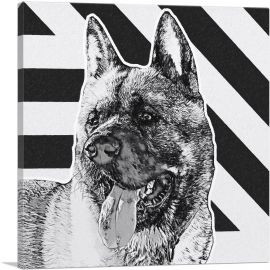 Akita Dog Breed Black White Lines-1-Panel-18x18x1.5 Thick