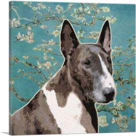 Bull Terrier Dog Breed Teal White Flowers-1-Panel-18x18x1.5 Thick