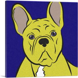 Bulldog Dog Breed Pop Art Blue Yellow-1-Panel-18x18x1.5 Thick