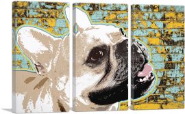 Bulldog Dog Breed Teal Yellow-3-Panels-60x40x1.5 Thick