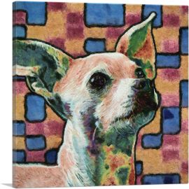 Chihuahua Dog Breed Blue Orange Pattern-1-Panel-12x12x1.5 Thick