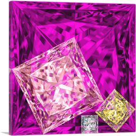 Hot Pink Yellow White Princess Cut Diamond Jewel-1-Panel-12x12x1.5 Thick