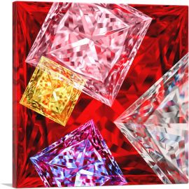 Red White Pink Yellow Princess Cut Diamond Jewel-1-Panel-12x12x1.5 Thick