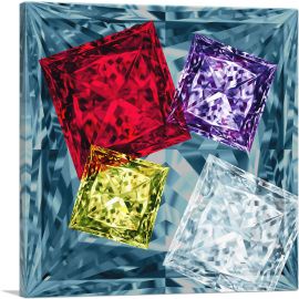 Teal Red Purple Yellow Princess Cut Diamond Jewel-1-Panel-12x12x1.5 Thick