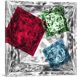 White Red Green Blue Princess Cut Diamond Jewel-1-Panel-18x18x1.5 Thick