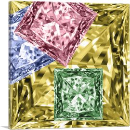 Yellow Pink Green Princess Cut Diamond Jewel-1-Panel-36x36x1.5 Thick