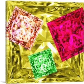 Yellow Pink Lime Green Princess Cut Diamond Jewel-1-Panel-18x18x1.5 Thick