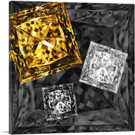 Black Yellow White Princess Cut Diamond Jewel-1-Panel-12x12x1.5 Thick