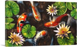 Koi Carp Fish Asia Pond Water Lilies-1-Panel-60x40x1.5 Thick