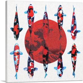 Koi Carp Fish Japan Flag Great Wave-1-Panel-18x18x1.5 Thick