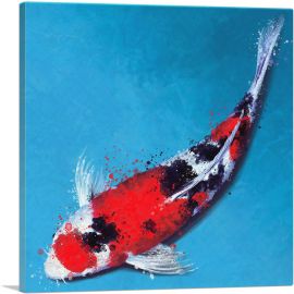 Taisho Sanshoku Koi Carp Fish Japan China Asia-1-Panel-18x18x1.5 Thick
