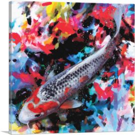 Colorful Kohaku Asagi Koi Carp Fish Japan-1-Panel-12x12x1.5 Thick