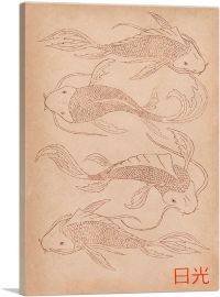 Vintage Style Koi Carp Fish Japan China-1-Panel-40x26x1.5 Thick