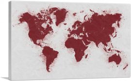 Maroon White World Map Globe-1-Panel-26x18x1.5 Thick