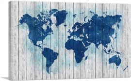 Navy Blue Gray World Map-1-Panel-60x40x1.5 Thick