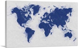 Navy Blue White World Map-1-Panel-26x18x1.5 Thick