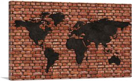 Printed Brick Photo Black World Map Globe