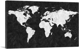 Printed White Black Marble World Map-1-Panel-60x40x1.5 Thick