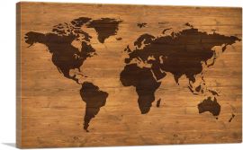 Rustic World Map Globe Dark Light Brown-1-Panel-12x8x.75 Thick