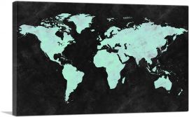 Teal Black World Map-1-Panel-12x8x.75 Thick