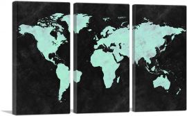 Teal Black World Map-3-Panels-60x40x1.5 Thick