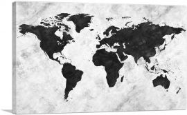 Black White World Map-1-Panel-26x18x1.5 Thick