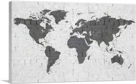 Dark Gray Printed White Brick World Map Globe-1-Panel-18x12x1.5 Thick