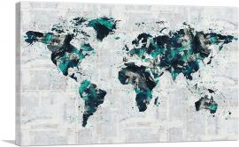 Green Gray Black World Map-1-Panel-60x40x1.5 Thick