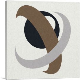 Mid-Century Modern Brown and Gray Arcs Over Black Circle-1-Panel-36x36x1.5 Thick